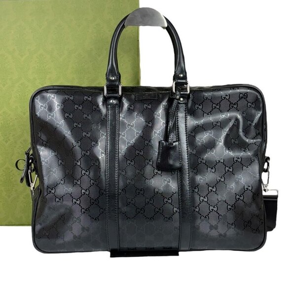 Authentic Gucci GG Imprime Business Bag Briefcase Crossbody Messenger Mens Black - Picture 2 of 14
